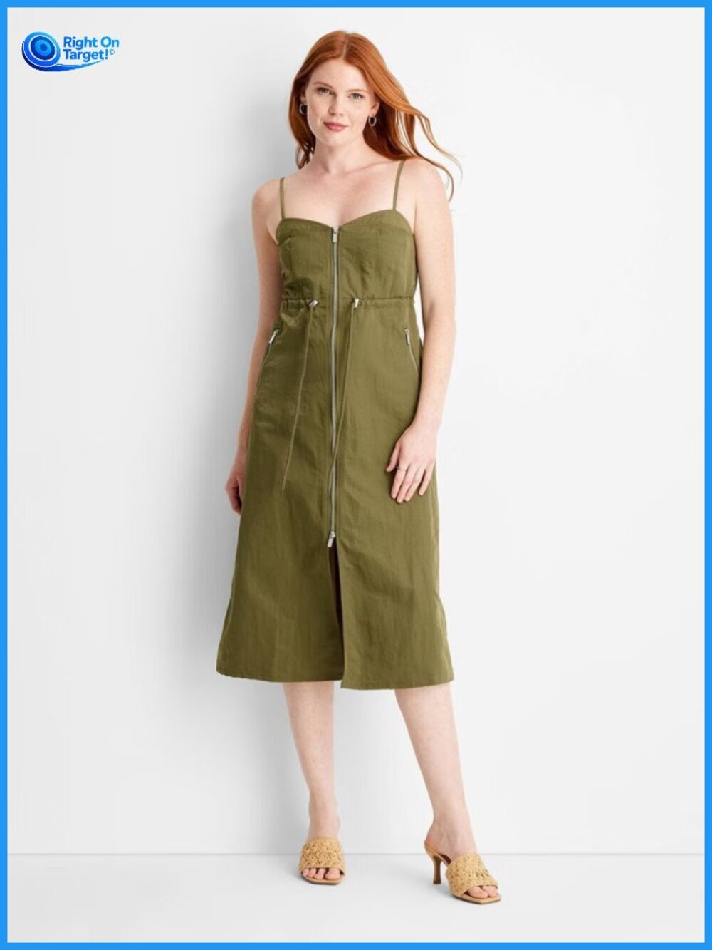 1X - Womens Nylon Zip-Front Midi Dress - Future Collective - Olive Green - Picture 2 of 6